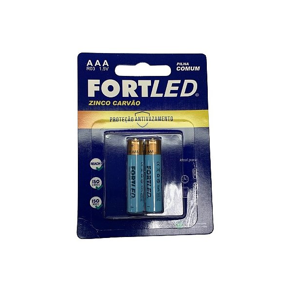 Pilha Comum Pequena (AAA) Zinco 1,5V  - 2 unidades - Fortled  - Rizzo
