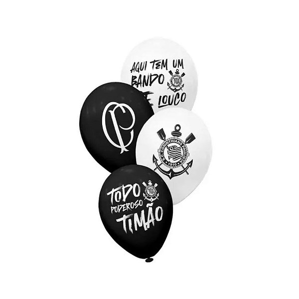 Balão de Festa Redondo Decorado 8" 20cm - Corinthians - 20 unidades - Rizzo