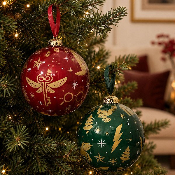 Bola de Natal - Harry Potter - Verde e Vinho - 12cm - 2 unidades - Cromus - Rizzo