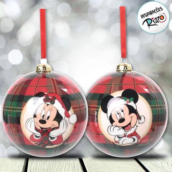 Bola de Natal - Mickey e Minnie - Xadrez - 12cm - 2 unidades - Disney Original - Rizzo