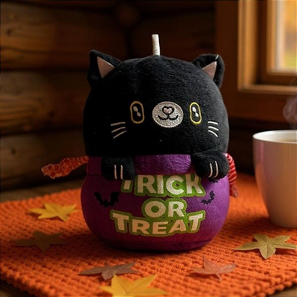 Gato de Pelúcia Saquinho "Trick or Treat" - Preto/Roxo - 20cm - 1 unidade - Rizzo
