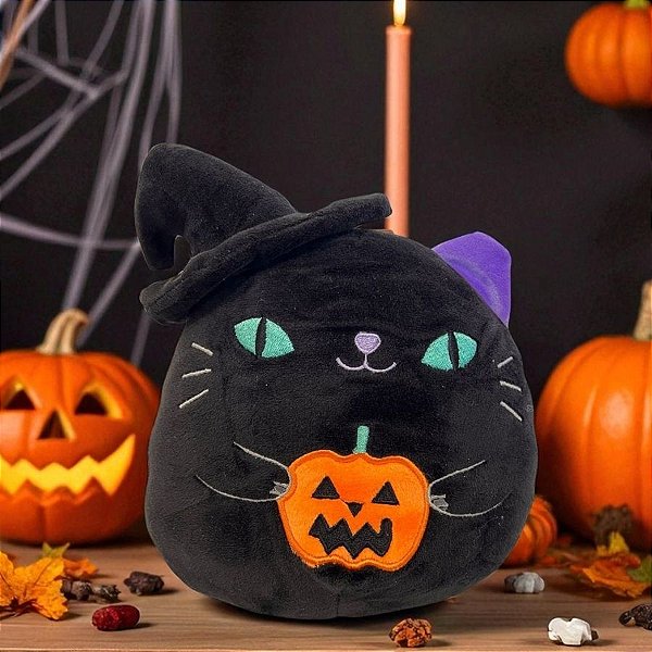 Gato de Pelúcia com Abóbora - Preto - 21cm  - 1 unidade - Rizzo
