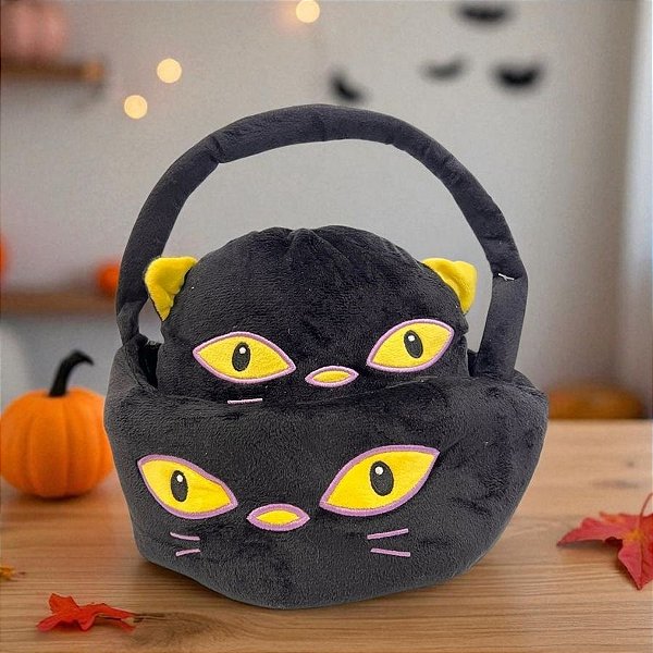 Bolsa de Pelúcia de Gato - Preto - 20 cm  - 1 unidade - Rizzo