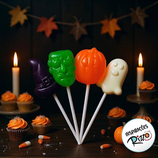 Pirulito Halloween  Display  - Sabores Chocolate, Laranja, Leite e Maçã - 450g - 30 unidades - Royal Toys - Rizzo