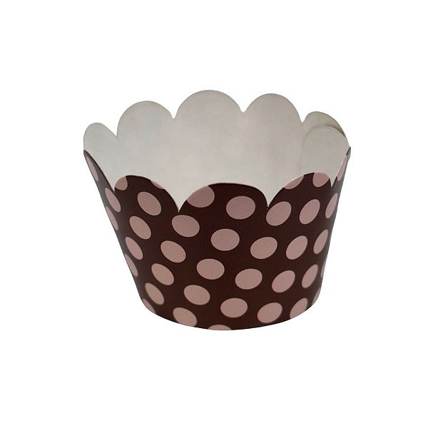 Mini Wrapper Para Mini Cupcake - Marrom com Poa Rosa - 5x5cm - 12 unidades - Cromus - Rizzo