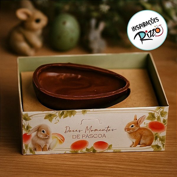 Caixa Para Meio Ovo de 250g com Colher - Doces Momentos de Páscoa - 17x12x6cm - 1 unidade - Cromus - Rizzo