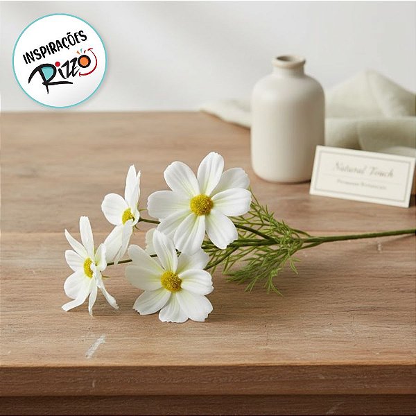 Haste Flor Permanente - Cosmo Real Flocked - Branco - 60cm - 1 unidade - FlorArte - Rizzo