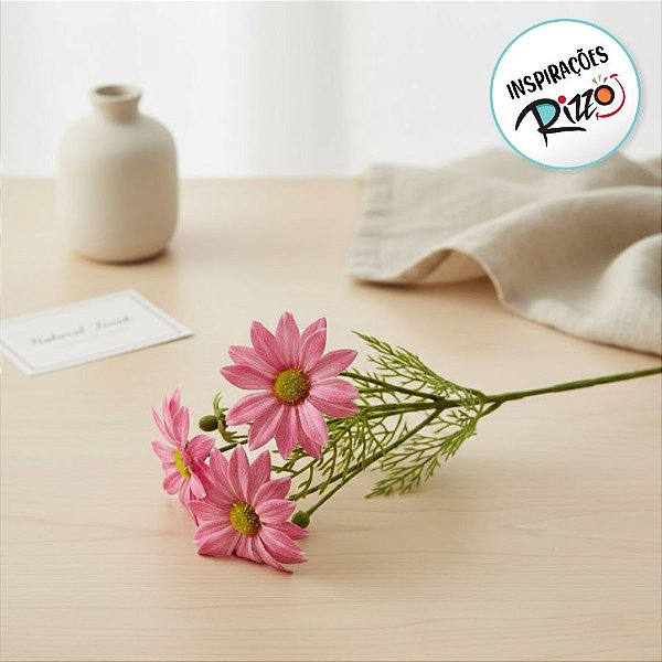 Haste Flor Permanente - Margarida Real Flocked - Rosa - 63cm - 1 unidade - FlorArte - Rizzo