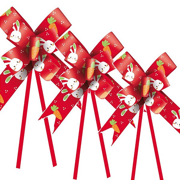 Laço Fácil Vida de Coelho Vermelho - 10 unidades - Cromus Páscoa - Rizzo