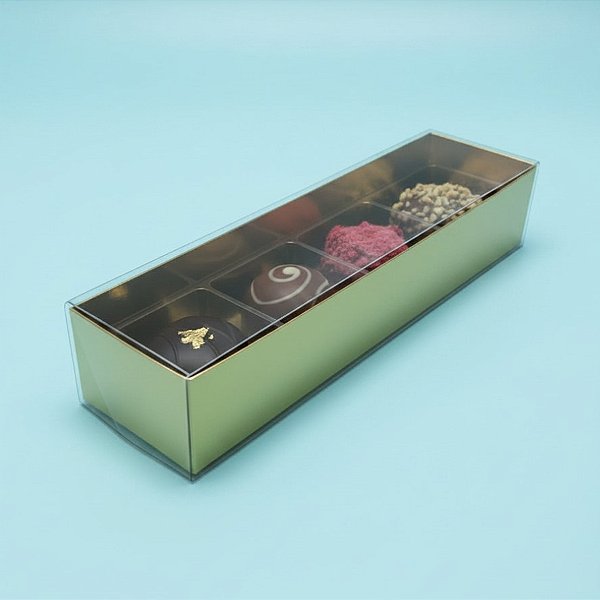 Caixa 4 doces com Berço Tampa Transparente N°10 (14x4x3) Ouro Texturizado - 10 unidades - ASSK - Rizzo
