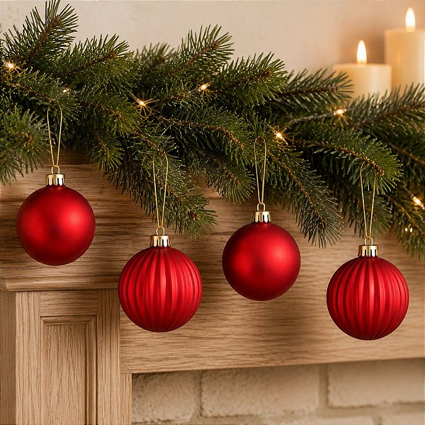 Bola de Natal - Vermelha - Matte e Gomo - 8cm - 4 unidades - Cromus - Rizzo