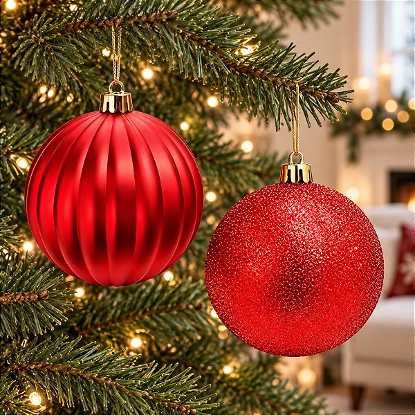 Bola de Natal - Vermelha - Gomo e Glitter - 10cm - 2 unidades - Cromus - Rizzo