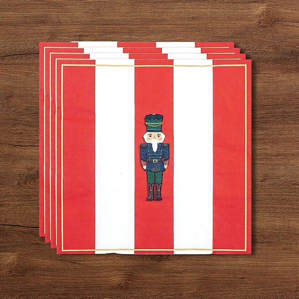 Guardanapo De Papel Natalino - Soldado Quebra Nozes Vermelho e Branco - 32,5x32,5cm - 20 unidades - Cromus - Rizzo