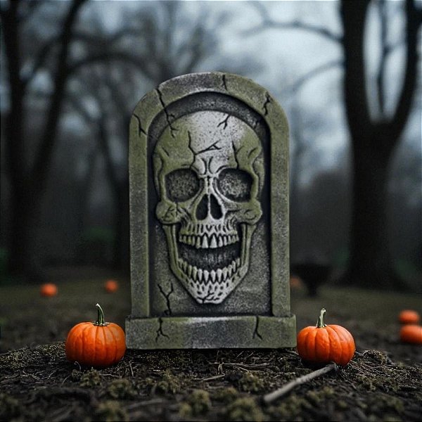 Enfeite Decorativo Halloween - Lápide Cranio Assustador - 40x25cm - 1 unidade - Cromus - Rizzo