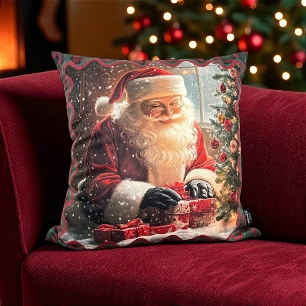 Almofada de Natal - Papai Noel com Presentes - 43x43cm - 1 unidades - Rizzo