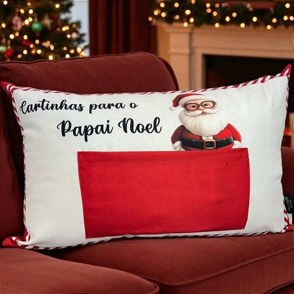 Almofada de Natal com Bolso - Cartinha Para o Papai Noel - 35x55cm - 1 unidades - Rizzo