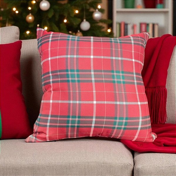 Almofada de Natal - Xadrez Vermelho e Verde - 43x43cm - 1 unidades - Rizzo