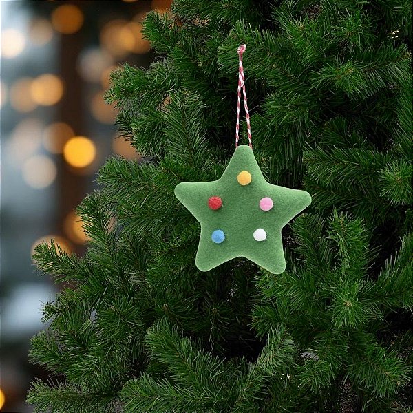 Enfeite Para Pendurar De Natal - Estrela Com Bolas - Verde - 10cm - 1 unidade - Cromus - Rizzo