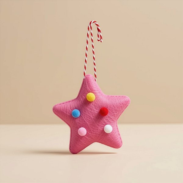 Enfeite Para Pendurar De Natal - Estrela Com Bolas - Rosa - 10cm - 1 unidade - Cromus - Rizzo