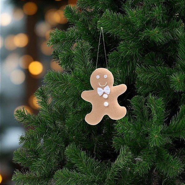 Enfeite Para Pendurar De Natal - Ginger Bread Com Gravata - Marrom e Branco - 10cm - 1 unidade - Cromus - Rizzo