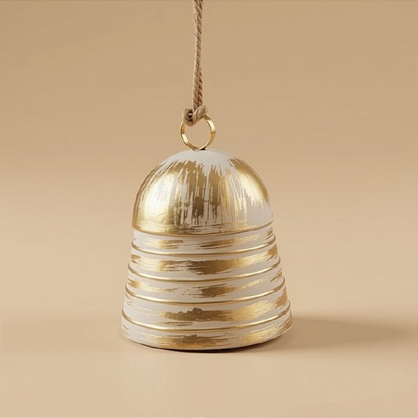 Enfeite Para Pendurar De Natal - Sino Com Listras Douradas - 17cm - 1 unidade - Cromus - Rizzo