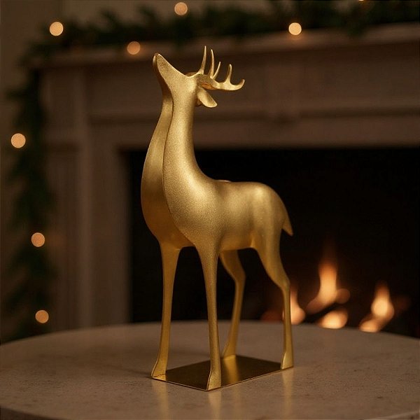 Enfeite Decorativo de Natal - Rena Dourada - Em Pé- 24cm - 1 unidade - Cromus - Rizzo