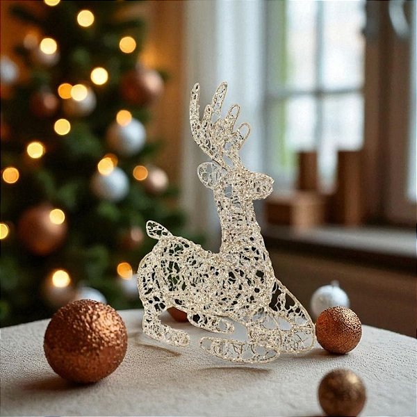 Enfeite Decorativo de Natal - Rena Dourada Vazada - Deitada - 30cm - 1 unidade - Cromus - Rizzo
