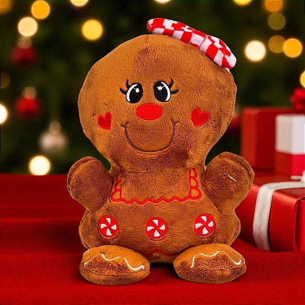 Biscoito de Natal de Pelúcia com Laço - Vermelho e Branco - 20,5cm - 1 unidade - Rizzo