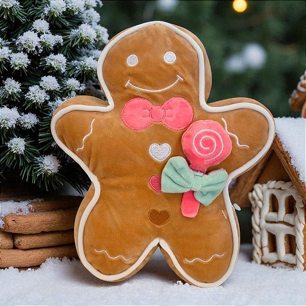 Biscoito Natal de Pelúcia com Laço Rosa e Pirulito - 23cm - 1 unidade - Rizzo