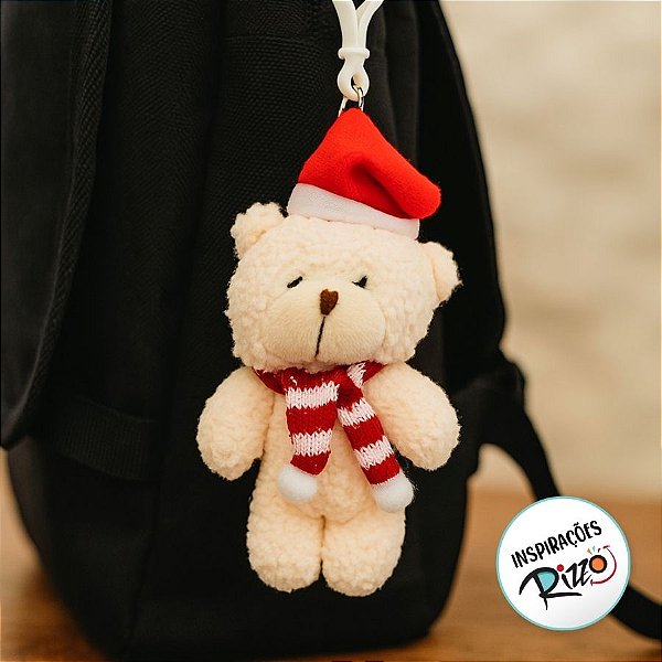 Chaveiro Urso de Pelúcia com Cachecol e Touca - Branco - 15cm - 1 unidade - Rizzo