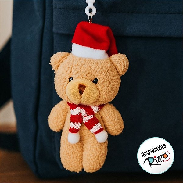 Chaveiro Urso de Pelúcia com Cachecol e Touca - Bege - 15cm - 1 unidade - Rizzo