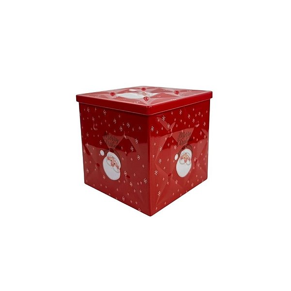 Lata De Metal De Natal - Vermelha - "Merry Christmas" Papai Noel - 15cm - 1 unidade - Rizzo