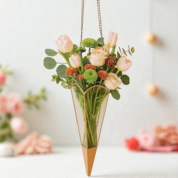 Floreira de Plástico com Corrente - Transparente e Rose - 38x8cm - 10 unidades - Rizzo