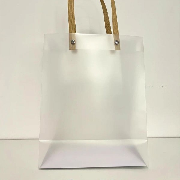 Sacola Transparente PVC com Alça de Fibra - 35x25x15cm - Branca - 10 unidades - Rizzo
