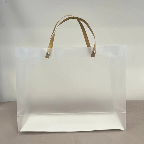 Sacola Transparente Fosca com Alça de Fibra - 28x35x13cm - 10 unidades - Rizzo