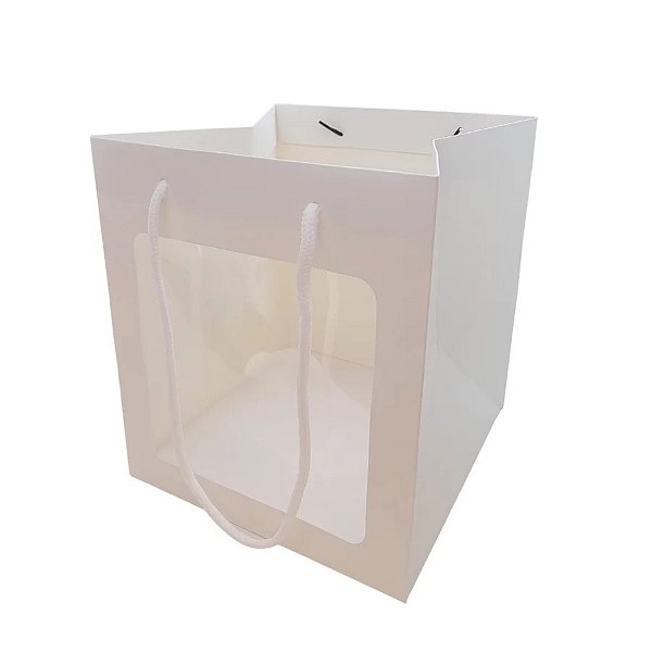 Sacola de Papel com visor de PVC 16x20x16cm - Retangular Vertical - Branca - 10 unidades - Rizzo
