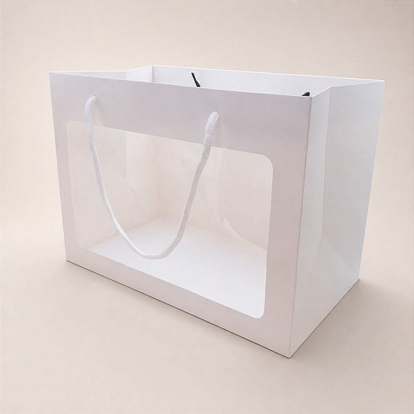 Sacola de Papel com visor de PVC 24x24x26,5cm - Branca - 1 unidade - Rizzo