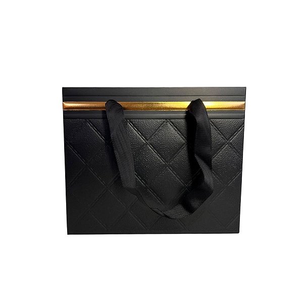 Sacola de Papel com Alça de Nylon - Preta - 18x15x10cm - 10 unidades - Rizzo