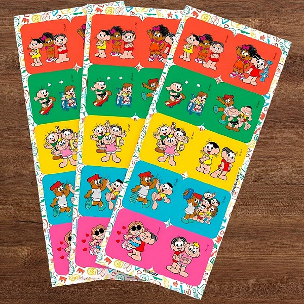 Adesivo Quadrado - Turma da Mônica - 4cm - 30 adesivos unidades - Festcolor - Rizzo