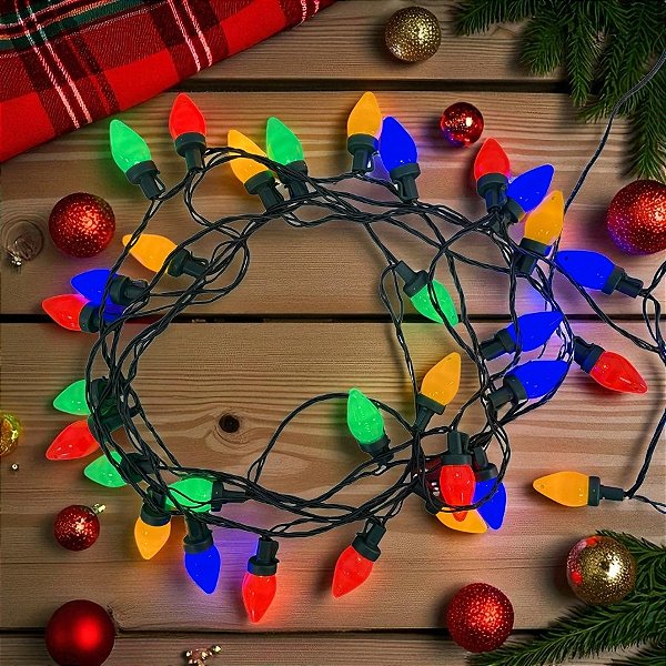 Cordão de LED Pisca Pisca Luz Colorida com Fio Preto 100 Leds de 8 Funções - 15m Bivolt - 1 unidades - Cromus - Rizzo