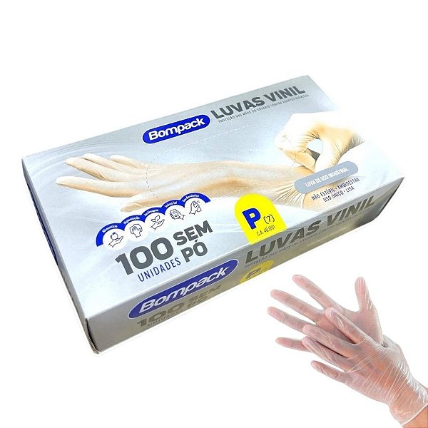 Luva Vinil Bompack Industrial S/PÓ Transparente P - 100 unidades - Bompack - Rizzo