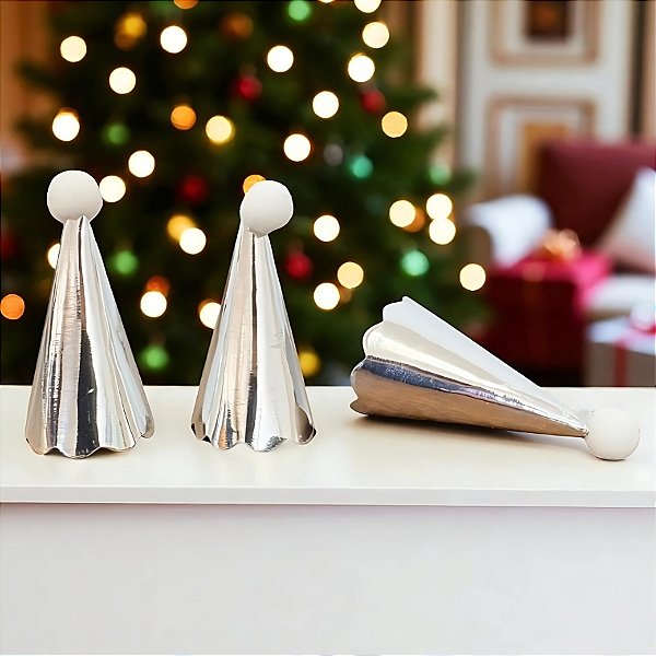 Enfeite Decorativo Mini Chapéu de Festa - Prata com Pompom Branco - 3x4,5cm - 10 unidades - Artlille - Rizzo
