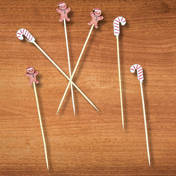 Palito Decorativo Petiscos - Natal - Bengala Doce e Homem Biscoito - 20 unidades - Artlille - Rizzo