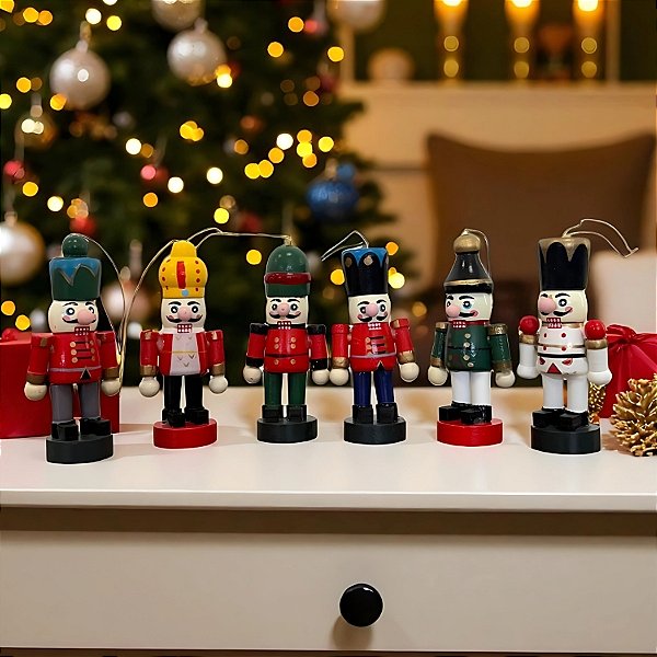 Enfeite de Pendurar de Natal - Soldadinhos de Chumbo em Madeira - 7,5cm - 6 unidades - Rizzo