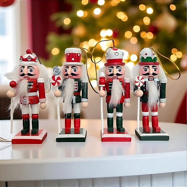 Enfeite de Pendurar de Natal - Soldadinhos de Chumbo Com Doces em Madeira - 10,5cm - 4 unidades - Artlille - Rizzo