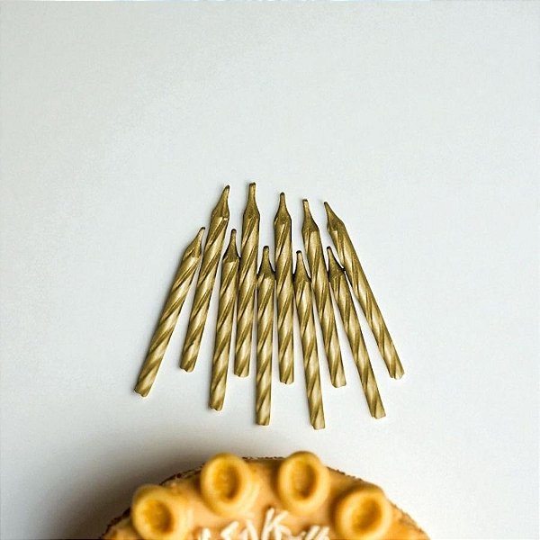 Vela Palito Espiral Metaliza Dourado - 6cm - 6 unidades - Regina - Rizzo