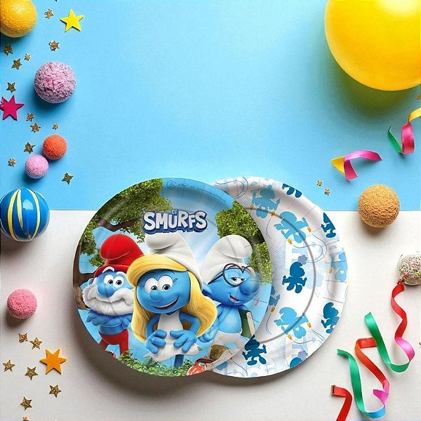 Prato de Papel Redondo - Os Smurfs - 18x18cm - 8 unidades - Regina - Rizzo