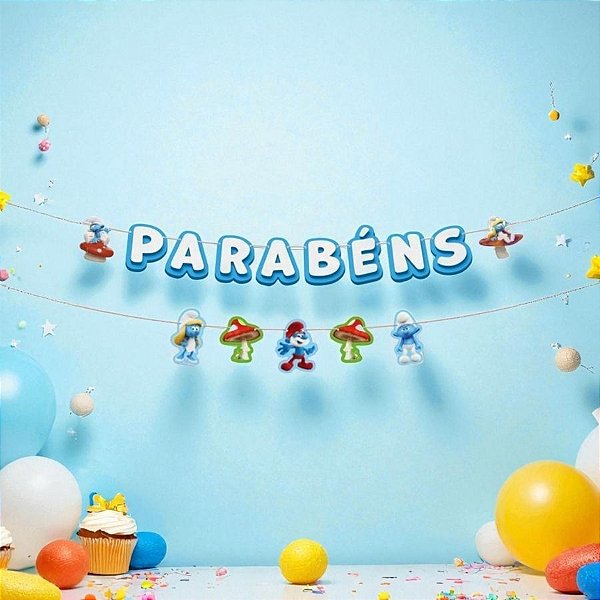 Faixa Decorativa - Os Smurfs Parabéns - 1 unidade - Regina - Rizzo