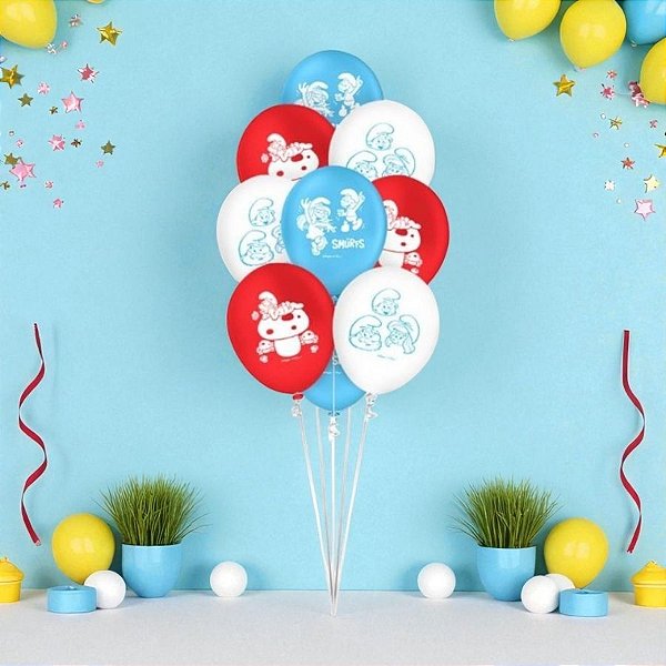 Balão de Festa Decorado 9" 23cm - Os Smurfs  - 25 unidades - Regina - Rizzo