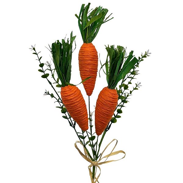 Galho Decorativo de Páscoa - Cenouras e Flores Brancas - 45cm - 1 unidade - Cromus - Rizzo